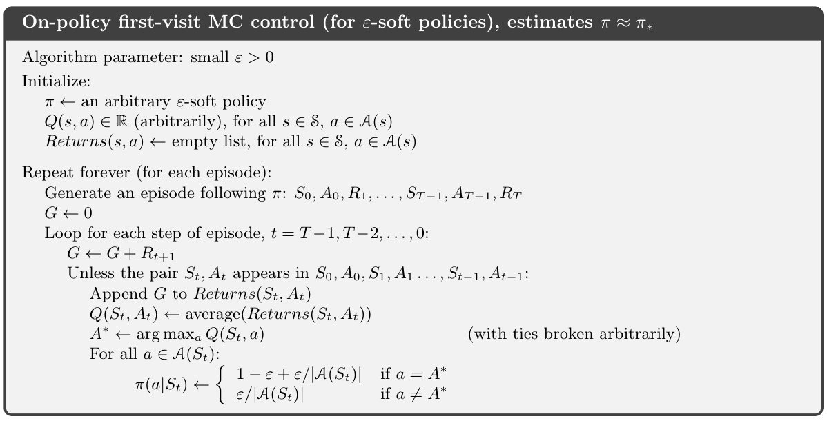 on_policy_first_visit_MC_control_for_epsilon_soft_policies